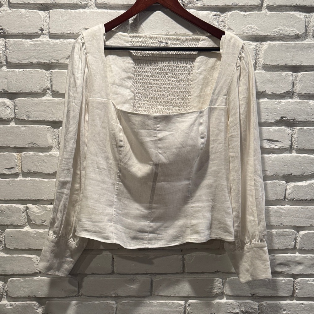 Reformation Stilton White Linen Blouse with Square Neckline